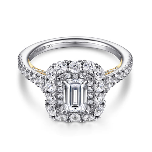 14K White-Yellow Gold Emerald Cut Diamond Engagement Ring