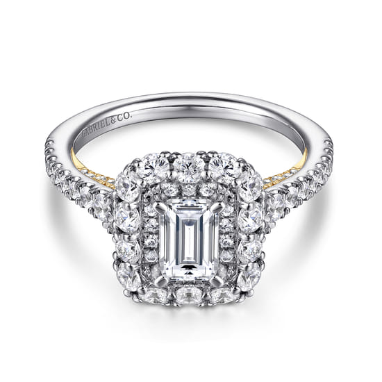 Gabriel - 14K White-Yellow Gold Emerald Cut Diamond Engagement Ring