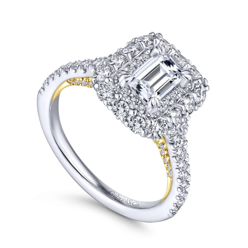 14K White-Yellow Gold Emerald Cut Diamond Engagement Ring