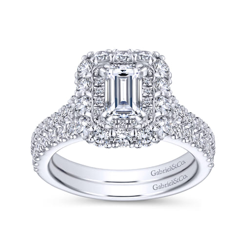 14K White-Yellow Gold Emerald Cut Diamond Engagement Ring