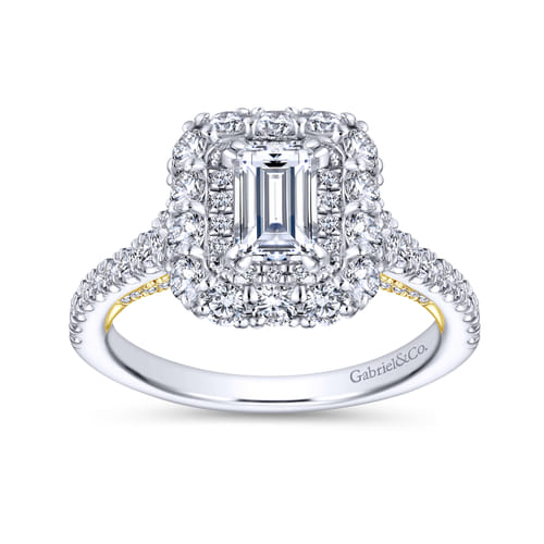 14K White-Yellow Gold Emerald Cut Diamond Engagement Ring