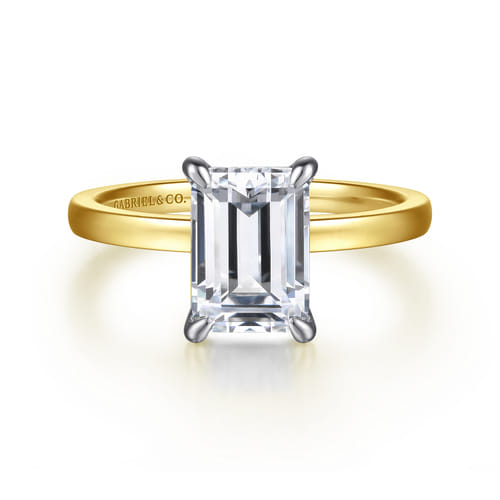14K White-Yellow Gold Emerald Cut Diamond Engagement Ring