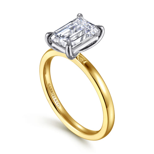 14K White-Yellow Gold Emerald Cut Diamond Engagement Ring