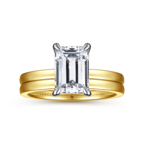 14K White-Yellow Gold Emerald Cut Diamond Engagement Ring