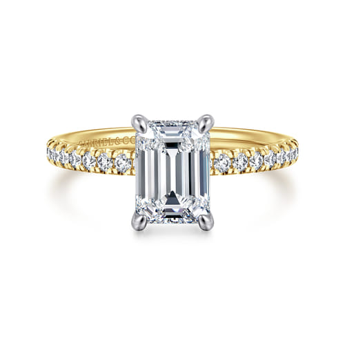 14K White-Yellow Gold Emerald Cut Diamond Engagement Ring