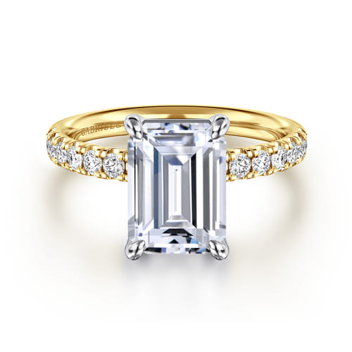 14K White-Yellow Gold Emerald Cut Diamond Engagement Ring