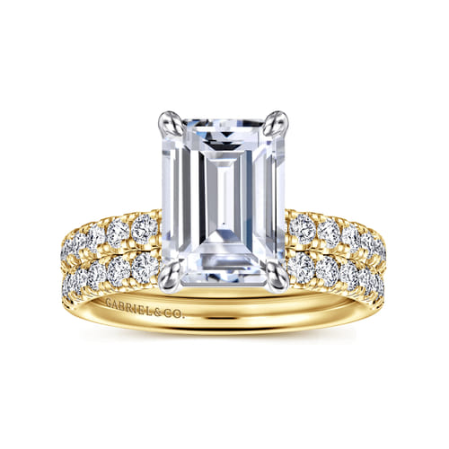 14K White-Yellow Gold Emerald Cut Diamond Engagement Ring