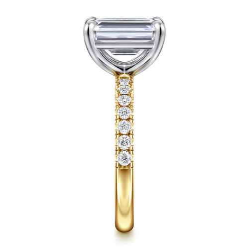14K White-Yellow Gold Emerald Cut Diamond Engagement Ring