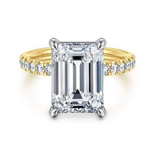 14K White-Yellow Gold Emerald Cut Diamond Engagement Ring