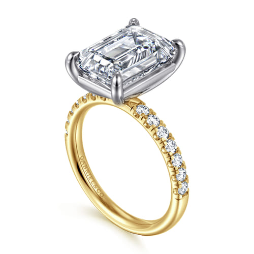 14K White-Yellow Gold Emerald Cut Diamond Engagement Ring