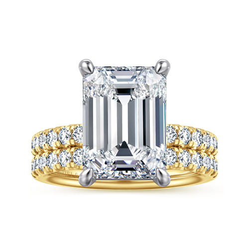 14K White-Yellow Gold Emerald Cut Diamond Engagement Ring