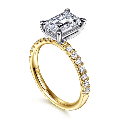 14K White-Yellow Gold Emerald Cut Diamond Engagement Ring