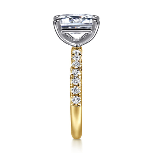 14K White-Yellow Gold Emerald Cut Diamond Engagement Ring