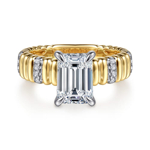 14K White-Yellow Gold Emerald Cut Diamond Engagement Ring