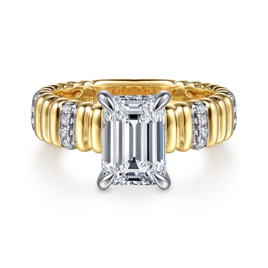 14K White-Yellow Gold Emerald Cut Diamond Engagement Ring