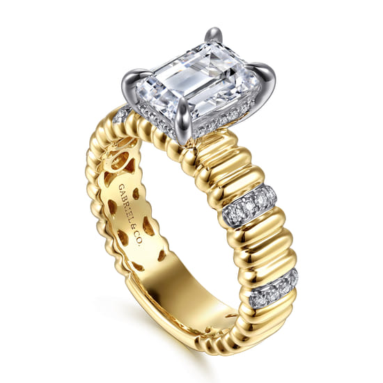 14K White-Yellow Gold Emerald Cut Diamond Engagement Ring angle 3
