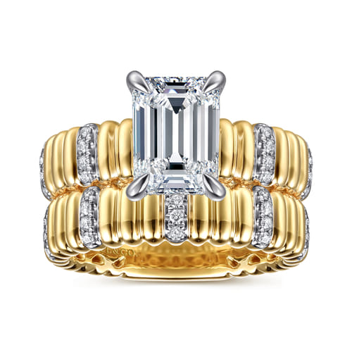 14K White-Yellow Gold Emerald Cut Diamond Engagement Ring