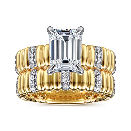 14K White-Yellow Gold Emerald Cut Diamond Engagement Ring angle 4