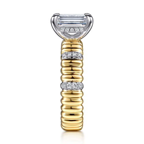 14K White-Yellow Gold Emerald Cut Diamond Engagement Ring