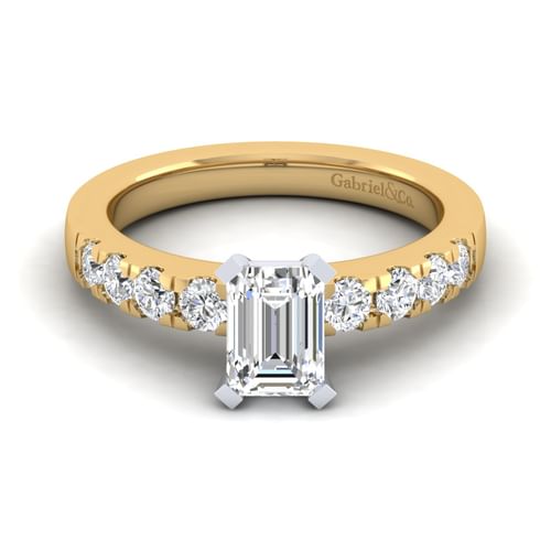 14K White-Yellow Gold Emerald Cut Diamond Engagement Ring