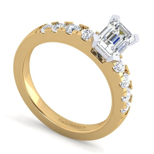 14K White-Yellow Gold Emerald Cut Diamond Engagement Ring