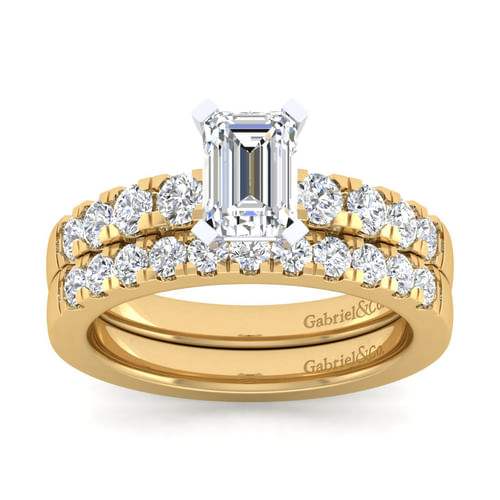 14K White-Yellow Gold Emerald Cut Diamond Engagement Ring