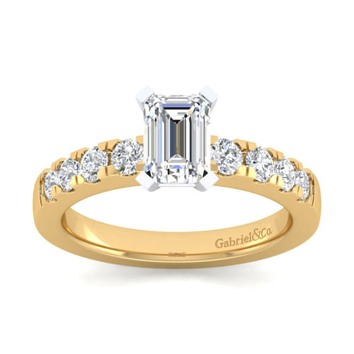 14K White-Yellow Gold Emerald Cut Diamond Engagement Ring