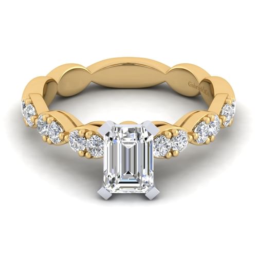 14K White-Yellow Gold Emerald Cut Diamond Engagement Ring