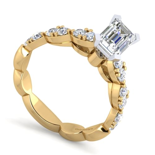 14K White-Yellow Gold Emerald Cut Diamond Engagement Ring