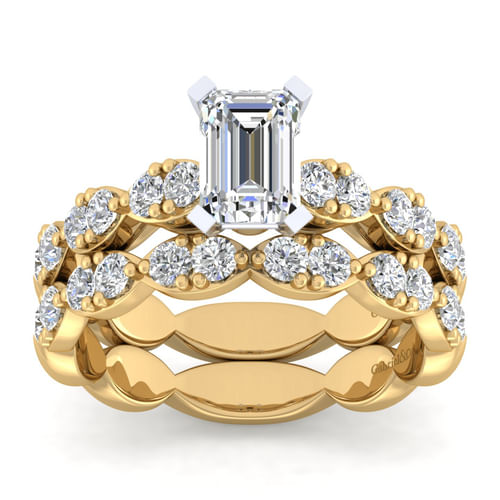 14K White-Yellow Gold Emerald Cut Diamond Engagement Ring