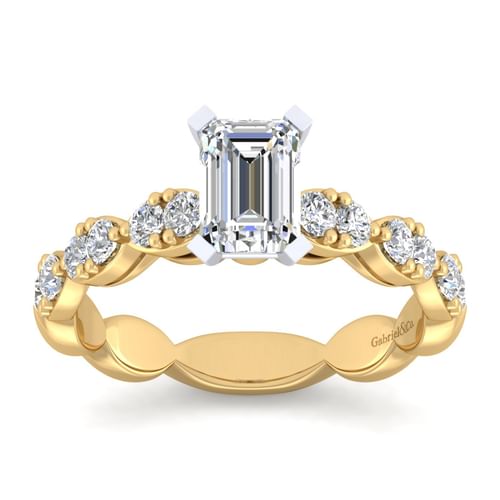 14K White-Yellow Gold Emerald Cut Diamond Engagement Ring