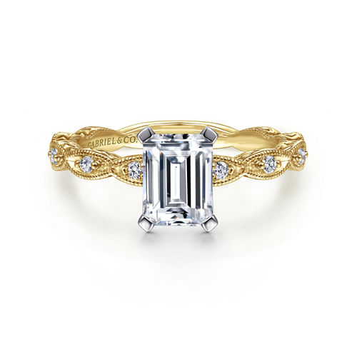 14K White-Yellow Gold Emerald Cut Diamond Engagement Ring