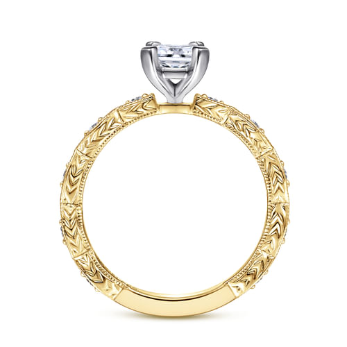 14K White-Yellow Gold Emerald Cut Diamond Engagement Ring