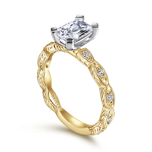 14K White-Yellow Gold Emerald Cut Diamond Engagement Ring