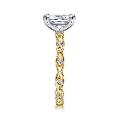 14K White-Yellow Gold Emerald Cut Diamond Engagement Ring