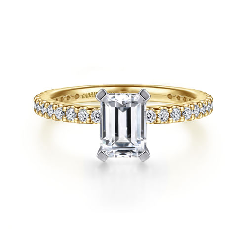14K White-Yellow Gold Emerald Cut Diamond Engagement Ring