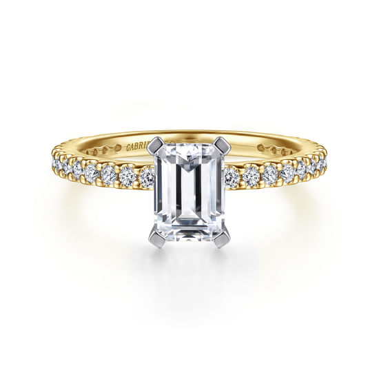 Gabriel - 14K White-Yellow Gold Emerald Cut Diamond Engagement Ring