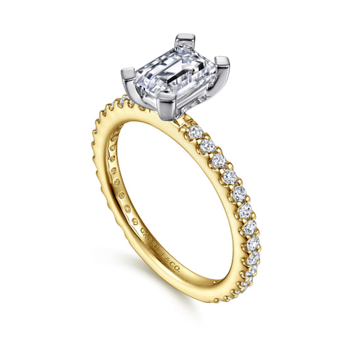 14K White-Yellow Gold Emerald Cut Diamond Engagement Ring