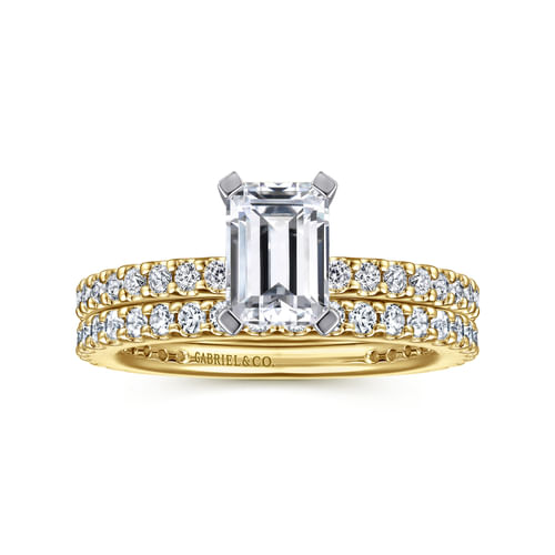 14K White-Yellow Gold Emerald Cut Diamond Engagement Ring