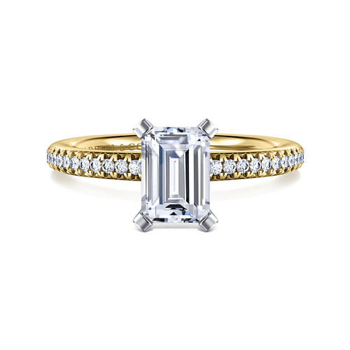 14K White-Yellow Gold Emerald Cut Diamond Engagement Ring