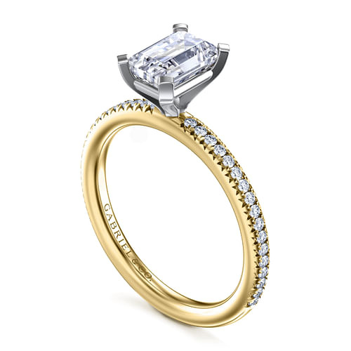 14K White-Yellow Gold Emerald Cut Diamond Engagement Ring