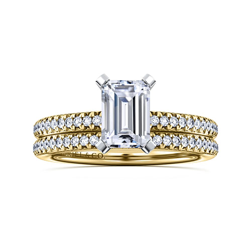 14K White-Yellow Gold Emerald Cut Diamond Engagement Ring