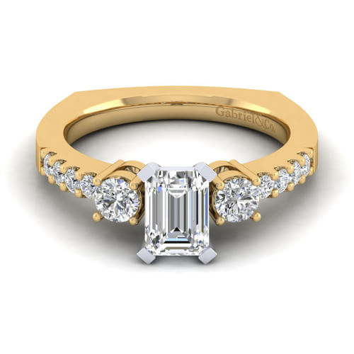 14K White-Yellow Gold Emerald Cut Diamond Engagement Ring