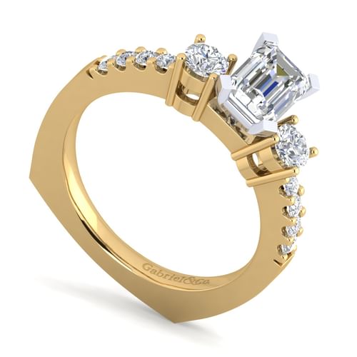 14K White-Yellow Gold Emerald Cut Diamond Engagement Ring
