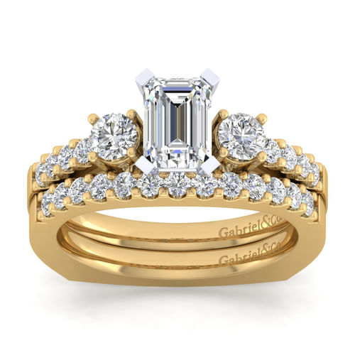 14K White-Yellow Gold Emerald Cut Diamond Engagement Ring
