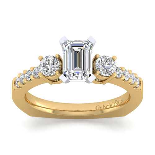 14K White-Yellow Gold Emerald Cut Diamond Engagement Ring