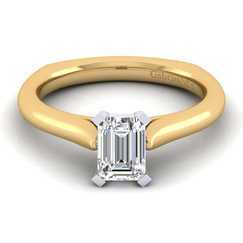 14K White-Yellow Gold Emerald Cut Diamond Engagement Ring