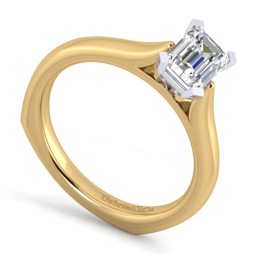 14K White-Yellow Gold Emerald Cut Diamond Engagement Ring