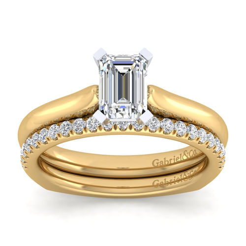 14K White-Yellow Gold Emerald Cut Diamond Engagement Ring