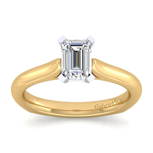 14K White-Yellow Gold Emerald Cut Diamond Engagement Ring